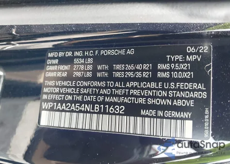 2022 Porsche Macan from USA, damaged, VIN WP1AA2A54NLB11632